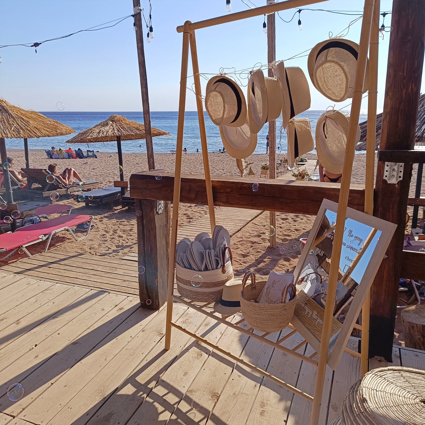 Στολισμός βάπτισης στην θάλασσα , Beach bar The Island Θυμάρι