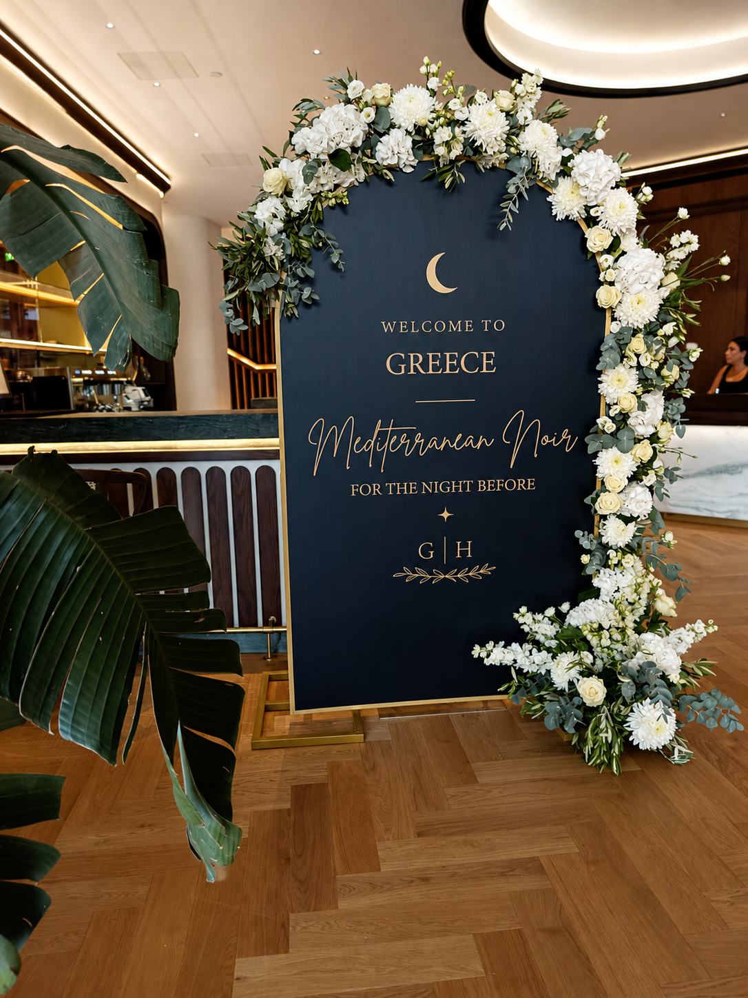 Luxury destination wedding welcome decoration in Athens Greece by Blossom Stories