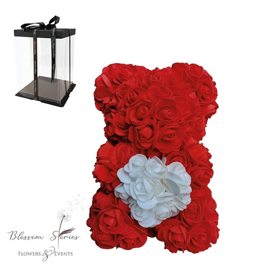 Rose bear Κόκκινο με λευκή καρδούλα 25cm