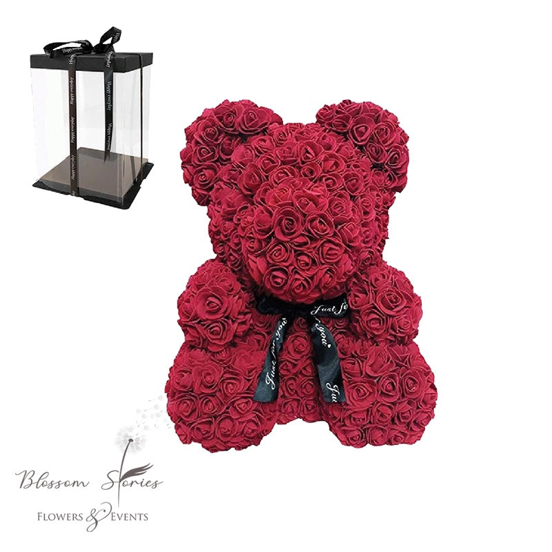 Rose bear Μπορντώ με φιογκάκι 25cm