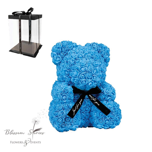 Rose bear Γαλάζιο με φιογκάκι 25cm