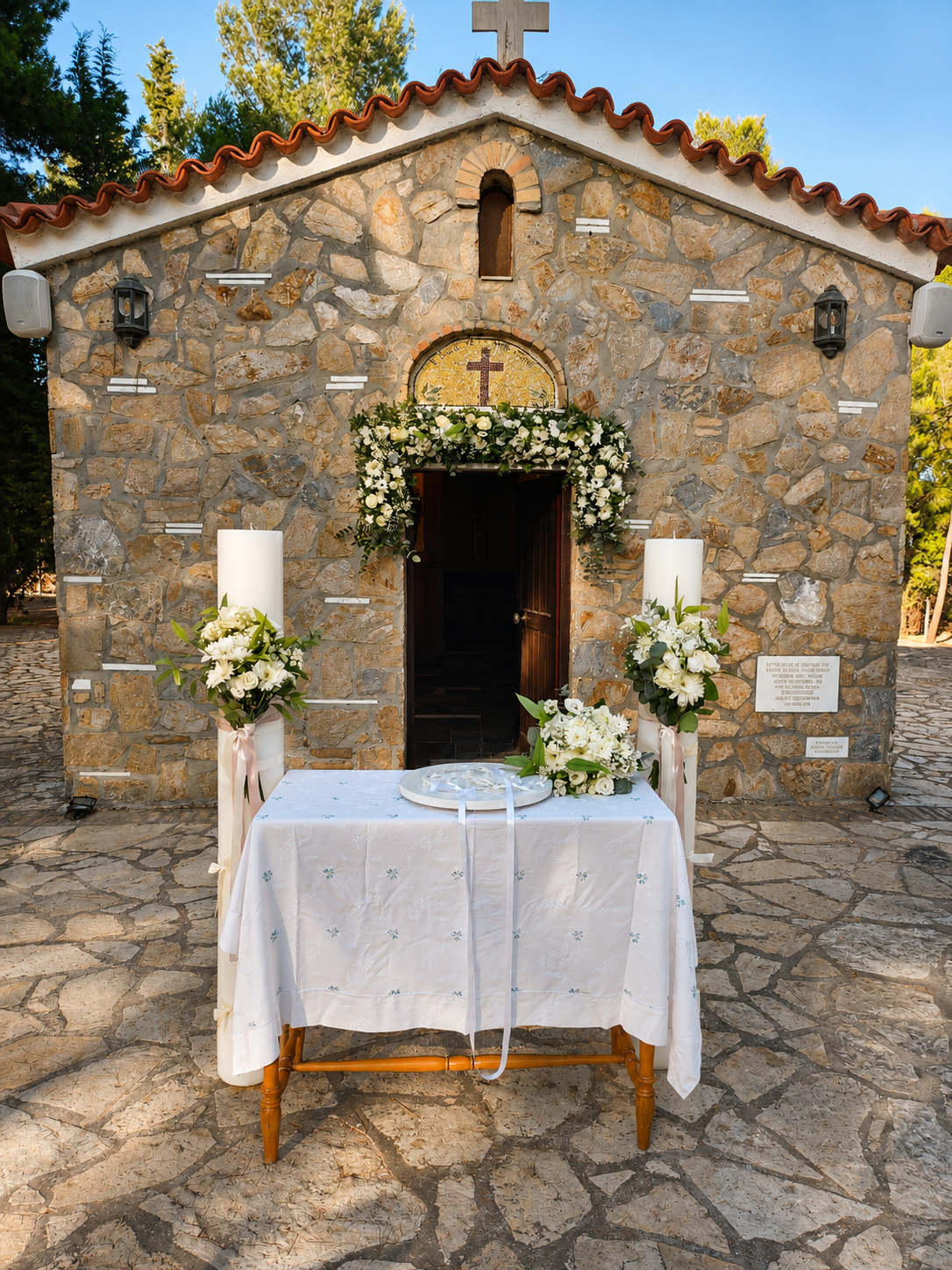 Ανθοστολισμός γάμου minimal λευκό στυλ στο La foret