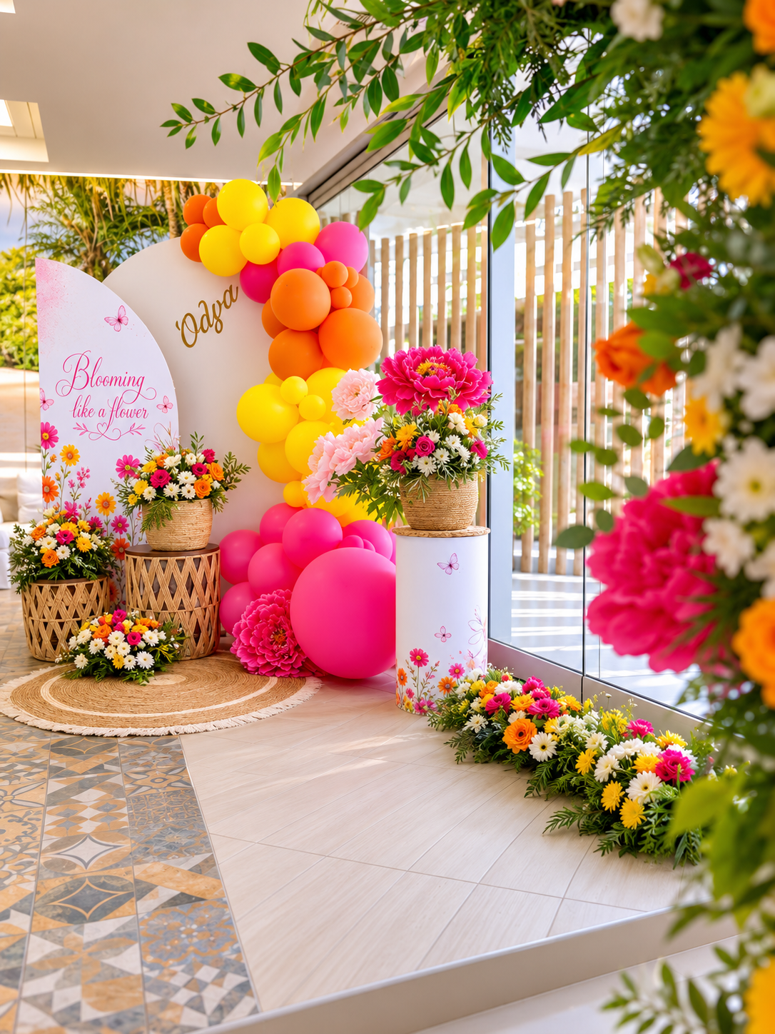 🌼Βάπτιση με θέμα λουλούδια με μπαλόνια